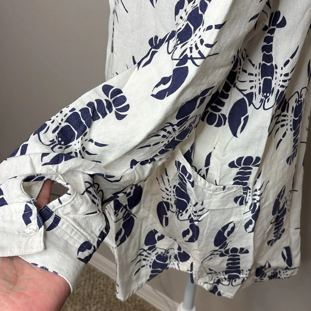 Sigrid Olsen linen tunic top white and blue lobster print large - Picture 3 of 5